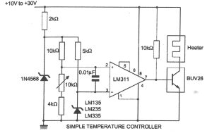 مدار الکتریکی کنترلر دمای ساده با استفاده از آی سی های مذکور